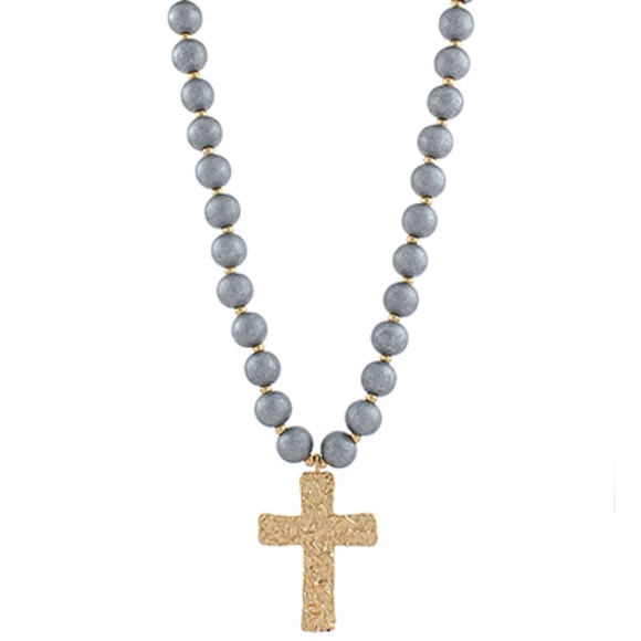 Hammered Cross Woodball Necklace - Picture 1 of 1